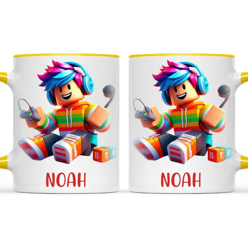 Personalised with Name, Gamer Character Kids Mug – Customised Gaming Avatar Cup for Children – Available in 11oz, 6oz & Enamel Options