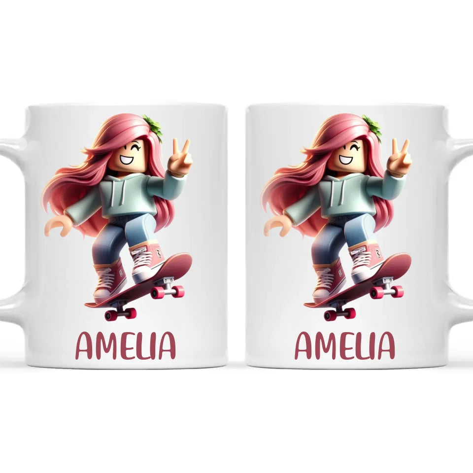 Personalised Skateboarder Kids Cup - Custom Name Skater Character Mug - 11oz, 6oz or Enamel - NZ Made Gift