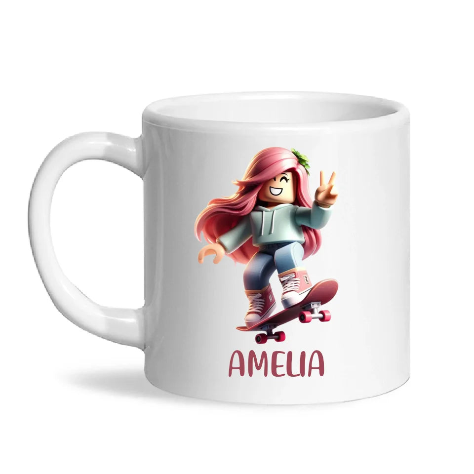 Personalised Skateboarder Kids Cup - Custom Name Skater Character Mug - 11oz, 6oz or Enamel - NZ Made Gift