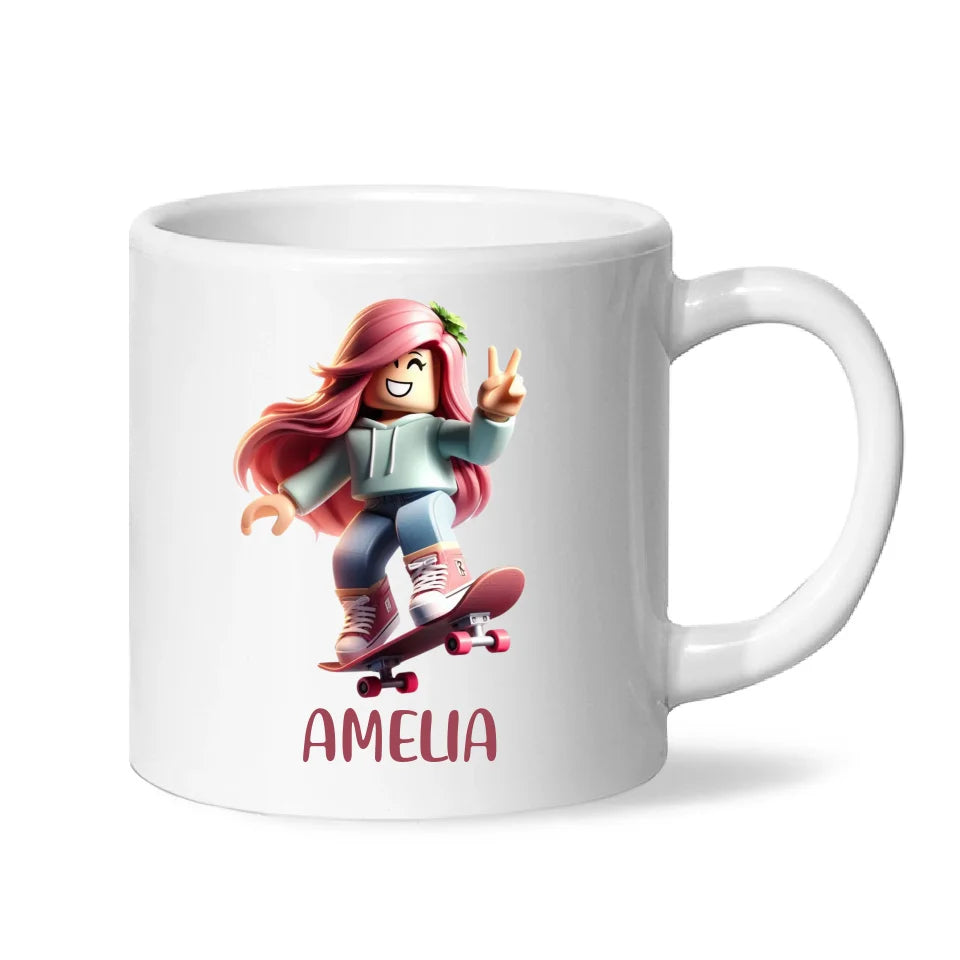 Personalised Skateboarder Kids Cup - Custom Name Skater Character Mug - 11oz, 6oz or Enamel - NZ Made Gift