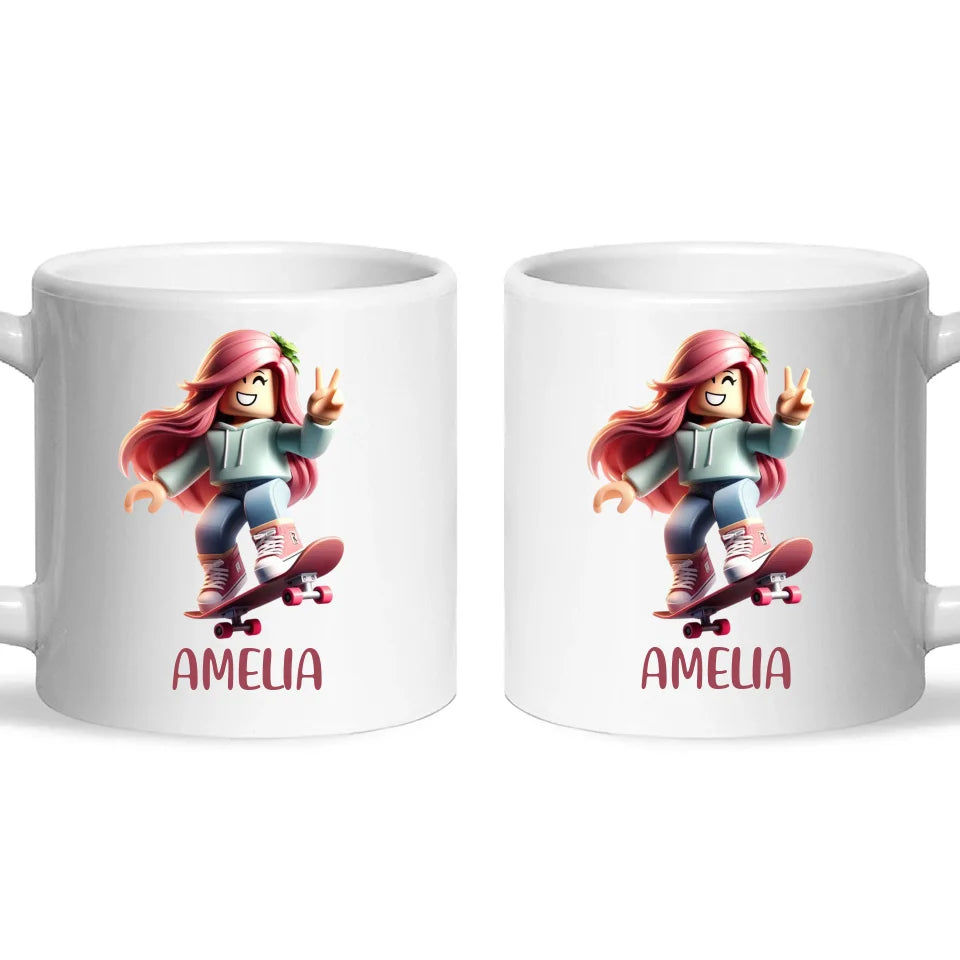 Personalised Skateboarder Kids Cup - Custom Name Skater Character Mug - 11oz, 6oz or Enamel - NZ Made Gift