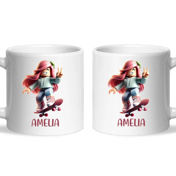 Personalised Skateboarder Kids Cup - Custom Name Skater Character Mug - 11oz, 6oz or Enamel - NZ Made Gift