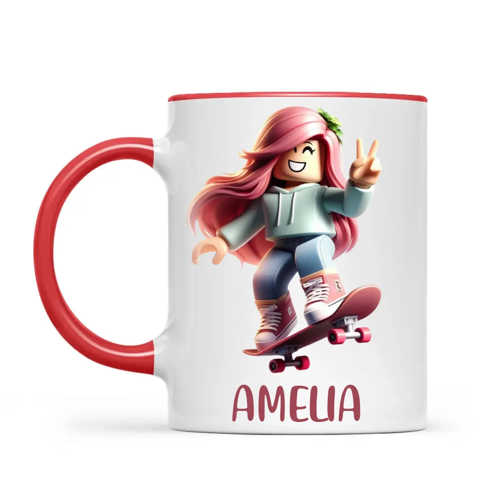 Personalised Skateboarder Kids Cup - Custom Name Skater Character Mug - 11oz, 6oz or Enamel - NZ Made Gift