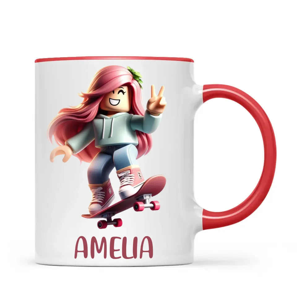 Personalised Skateboarder Kids Cup - Custom Name Skater Character Mug - 11oz, 6oz or Enamel - NZ Made Gift
