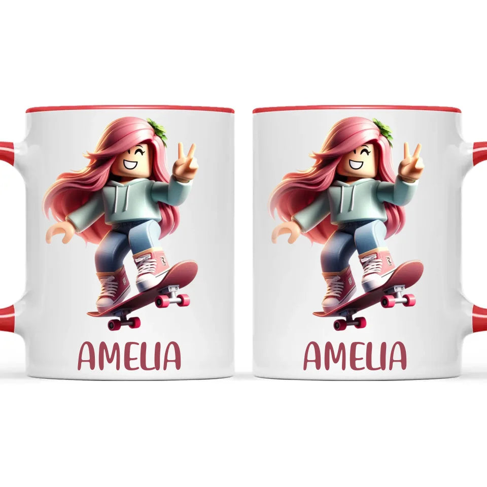 Personalised Skateboarder Kids Cup - Custom Name Skater Character Mug - 11oz, 6oz or Enamel - NZ Made Gift