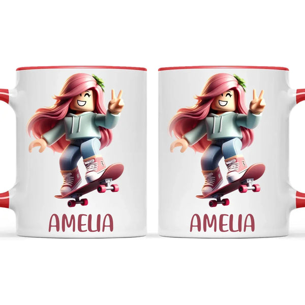 Personalised Skateboarder Kids Cup - Custom Name Skater Character Mug - 11oz, 6oz or Enamel - NZ Made Gift