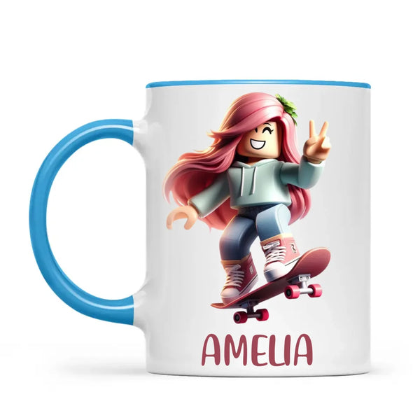 Personalised Skateboarder Kids Cup - Custom Name Skater Character Mug - 11oz, 6oz or Enamel - NZ Made Gift
