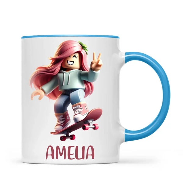 Personalised Skateboarder Kids Cup - Custom Name Skater Character Mug - 11oz, 6oz or Enamel - NZ Made Gift