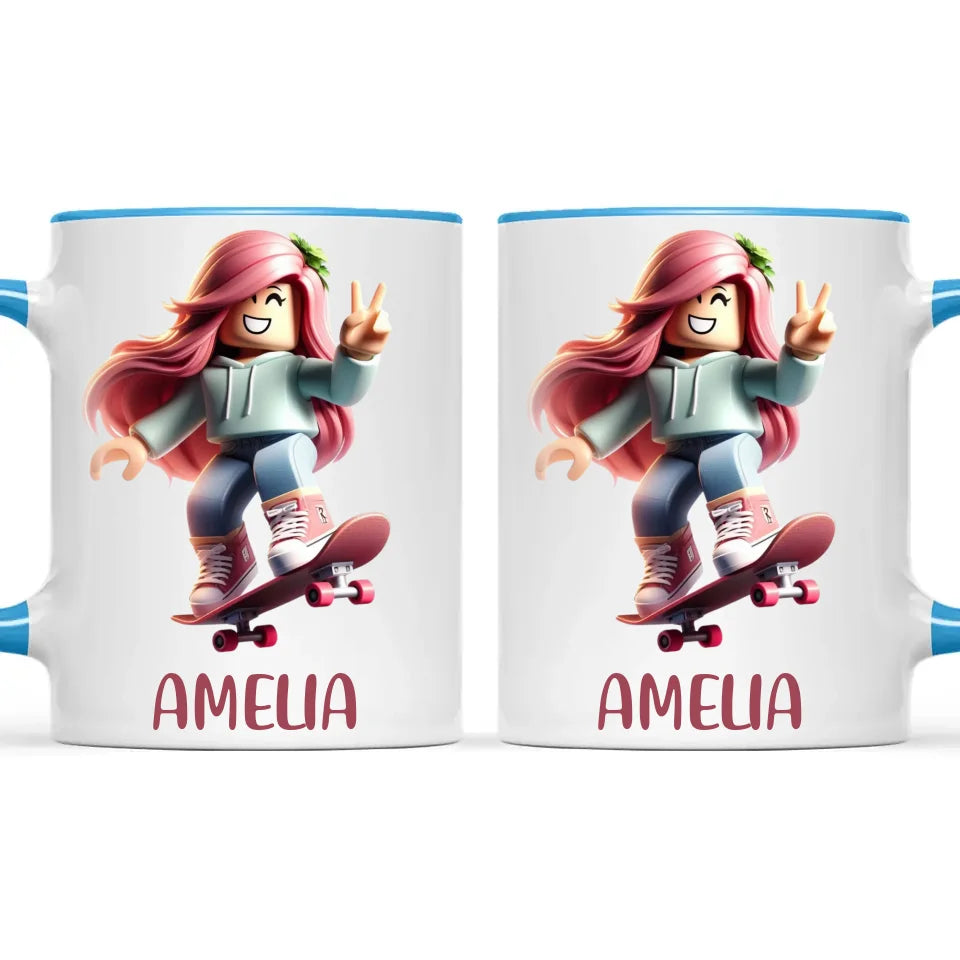 Personalised Skateboarder Kids Cup - Custom Name Skater Character Mug - 11oz, 6oz or Enamel - NZ Made Gift