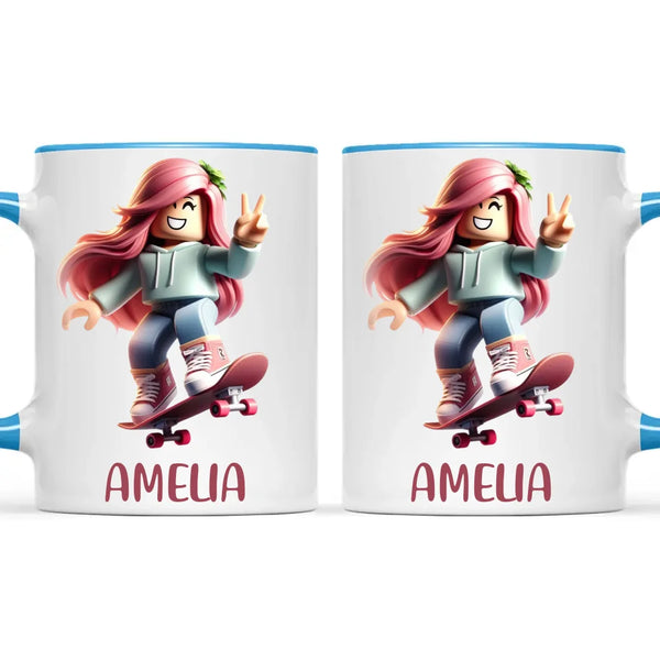 Personalised Skateboarder Kids Cup - Custom Name Skater Character Mug - 11oz, 6oz or Enamel - NZ Made Gift