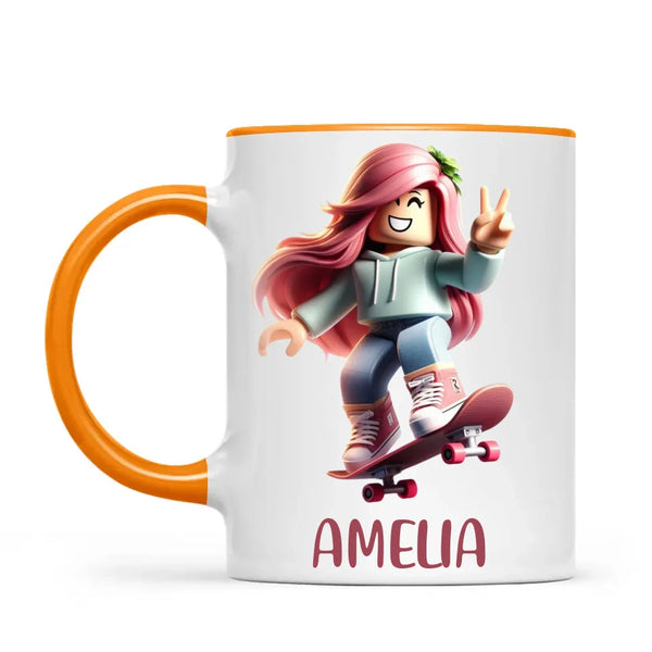 Personalised Skateboarder Kids Cup - Custom Name Skater Character Mug - 11oz, 6oz or Enamel - NZ Made Gift