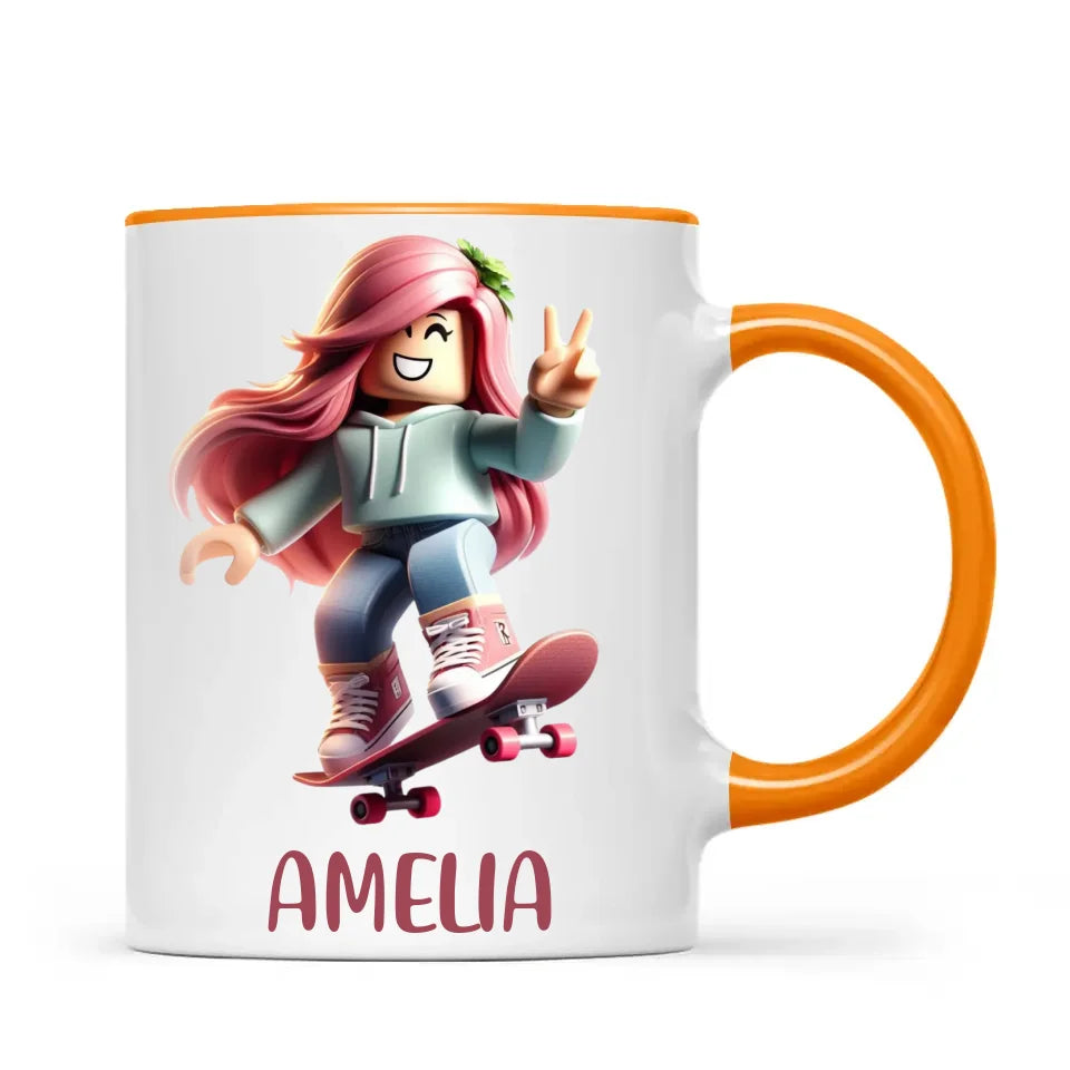 Personalised Skateboarder Kids Cup - Custom Name Skater Character Mug - 11oz, 6oz or Enamel - NZ Made Gift