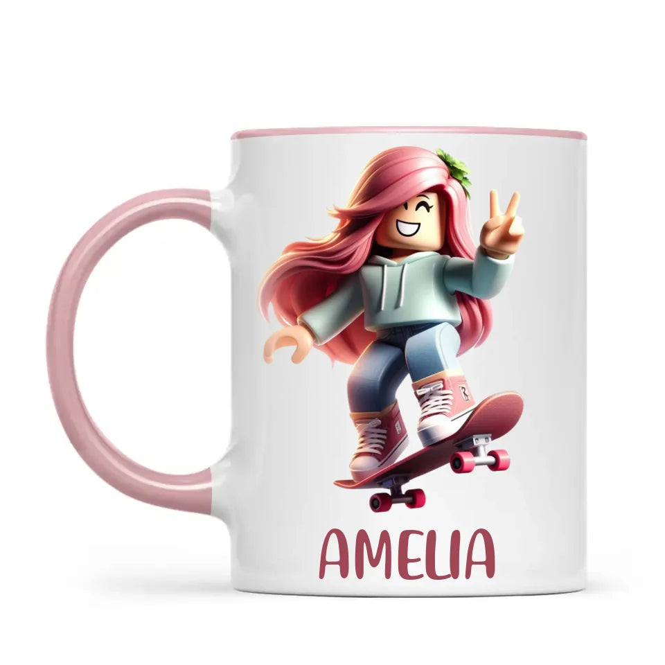 Personalised Skateboarder Kids Cup - Custom Name Skater Character Mug - 11oz, 6oz or Enamel - NZ Made Gift