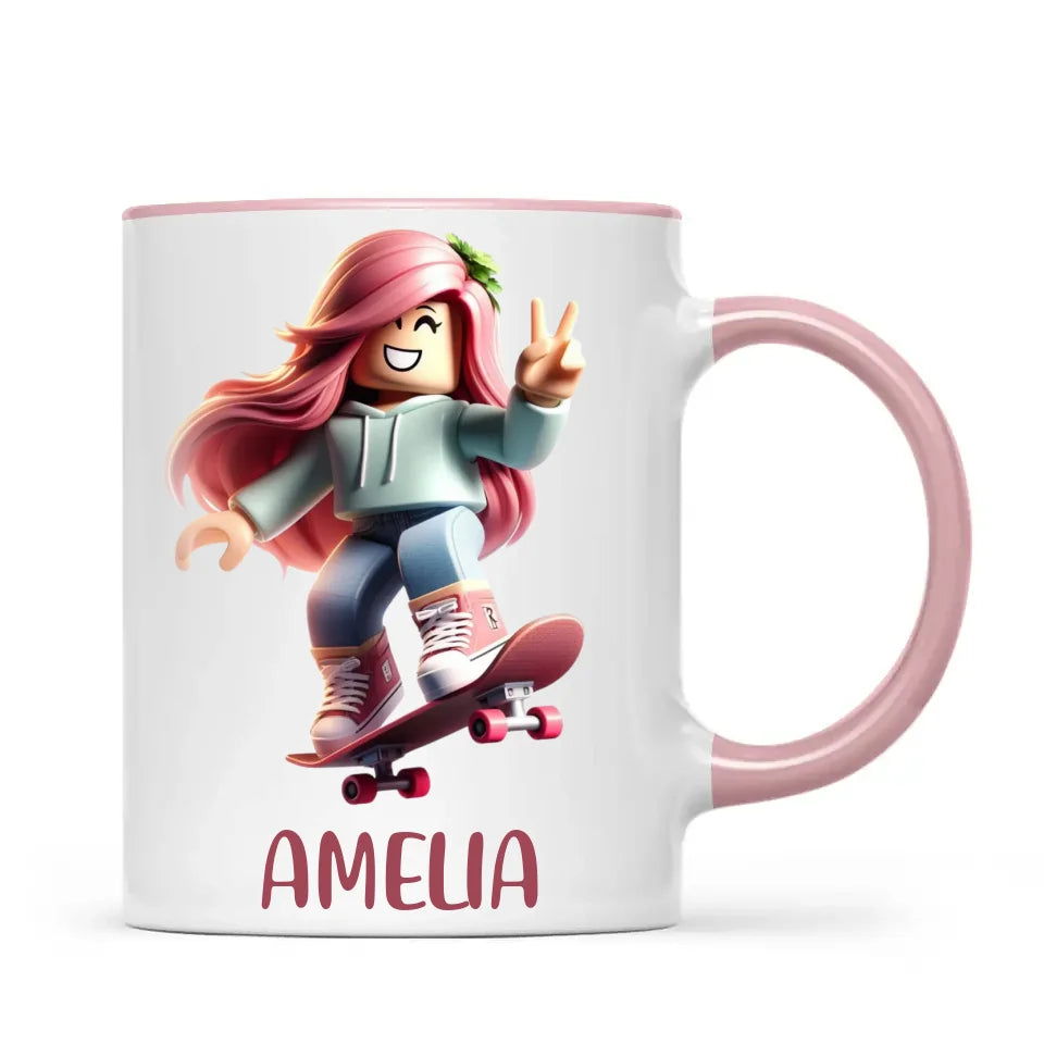 Personalised Skateboarder Kids Cup - Custom Name Skater Character Mug - 11oz, 6oz or Enamel - NZ Made Gift