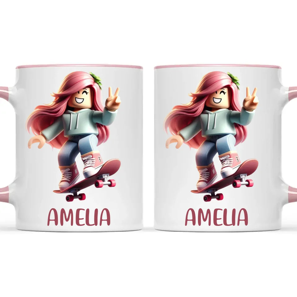 Personalised Skateboarder Kids Cup - Custom Name Skater Character Mug - 11oz, 6oz or Enamel - NZ Made Gift