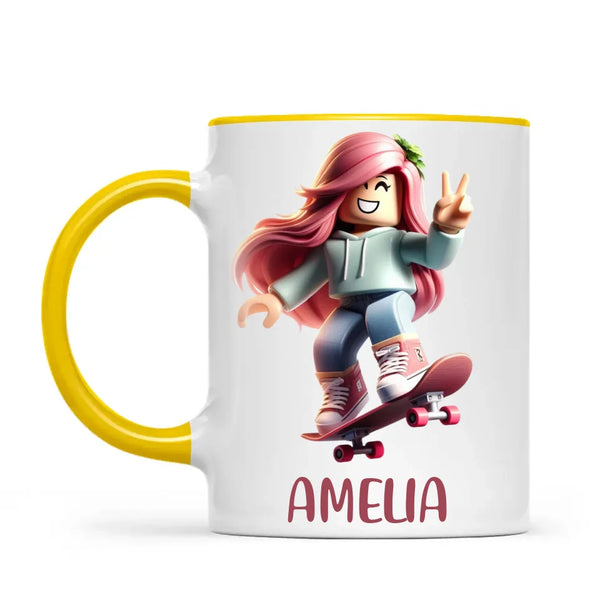 Personalised Skateboarder Kids Cup - Custom Name Skater Character Mug - 11oz, 6oz or Enamel - NZ Made Gift
