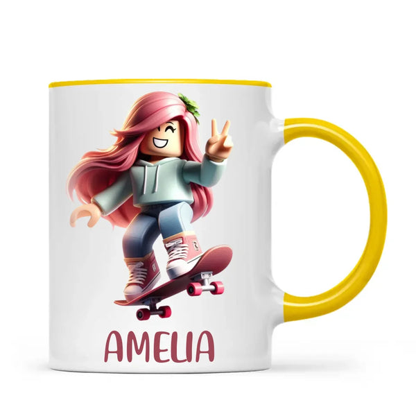 Personalised Skateboarder Kids Cup - Custom Name Skater Character Mug - 11oz, 6oz or Enamel - NZ Made Gift