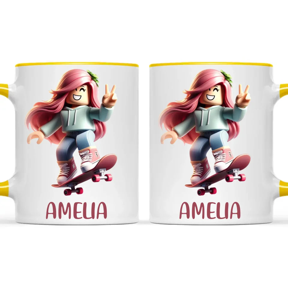Personalised Skateboarder Kids Cup - Custom Name Skater Character Mug - 11oz, 6oz or Enamel - NZ Made Gift