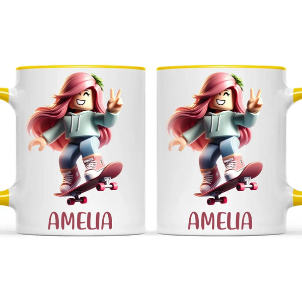 Personalised Skateboarder Kids Cup - Custom Name Skater Character Mug - 11oz, 6oz or Enamel - NZ Made Gift