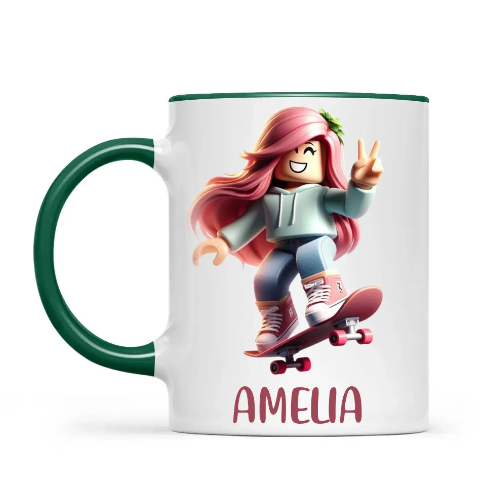 Personalised Skateboarder Kids Cup - Custom Name Skater Character Mug - 11oz, 6oz or Enamel - NZ Made Gift