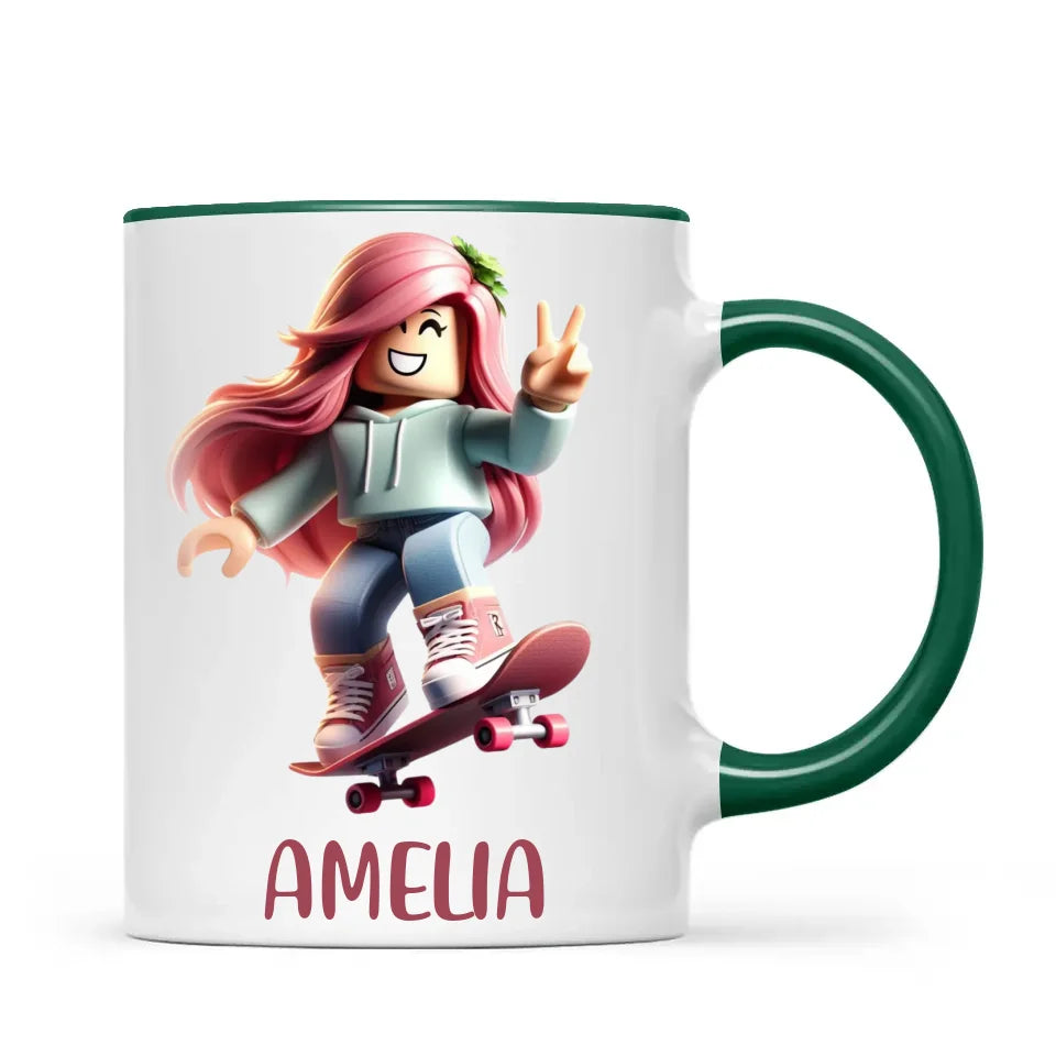 Personalised Skateboarder Kids Cup - Custom Name Skater Character Mug - 11oz, 6oz or Enamel - NZ Made Gift