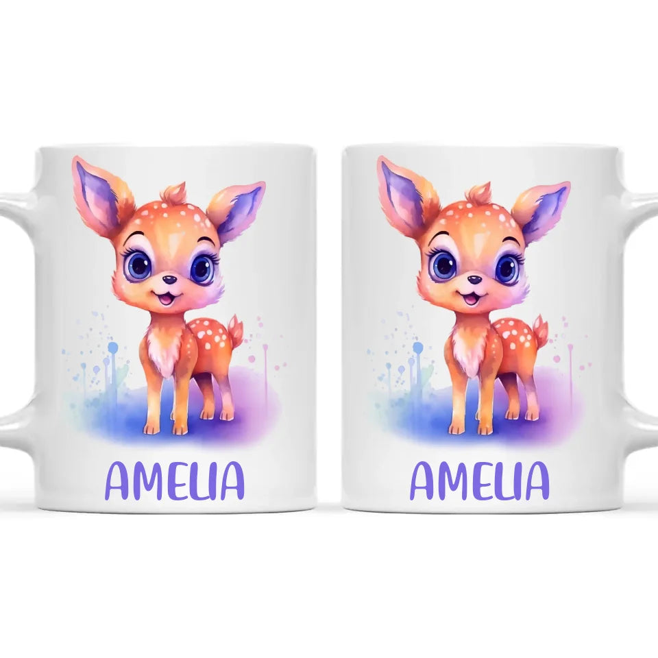 Personalised Deer Cup - Custom Name Kids Mug - Cute Fawn Design - Woodland Animal Gift - 11oz, 6oz or Enamel - NZ Made