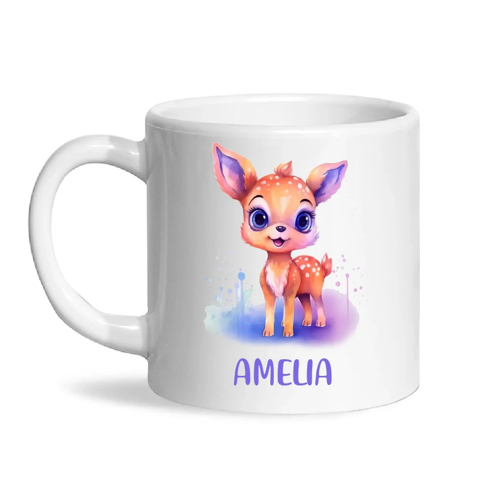 Personalised Deer Cup - Custom Name Kids Mug - Cute Fawn Design - Woodland Animal Gift - 11oz, 6oz or Enamel - NZ Made
