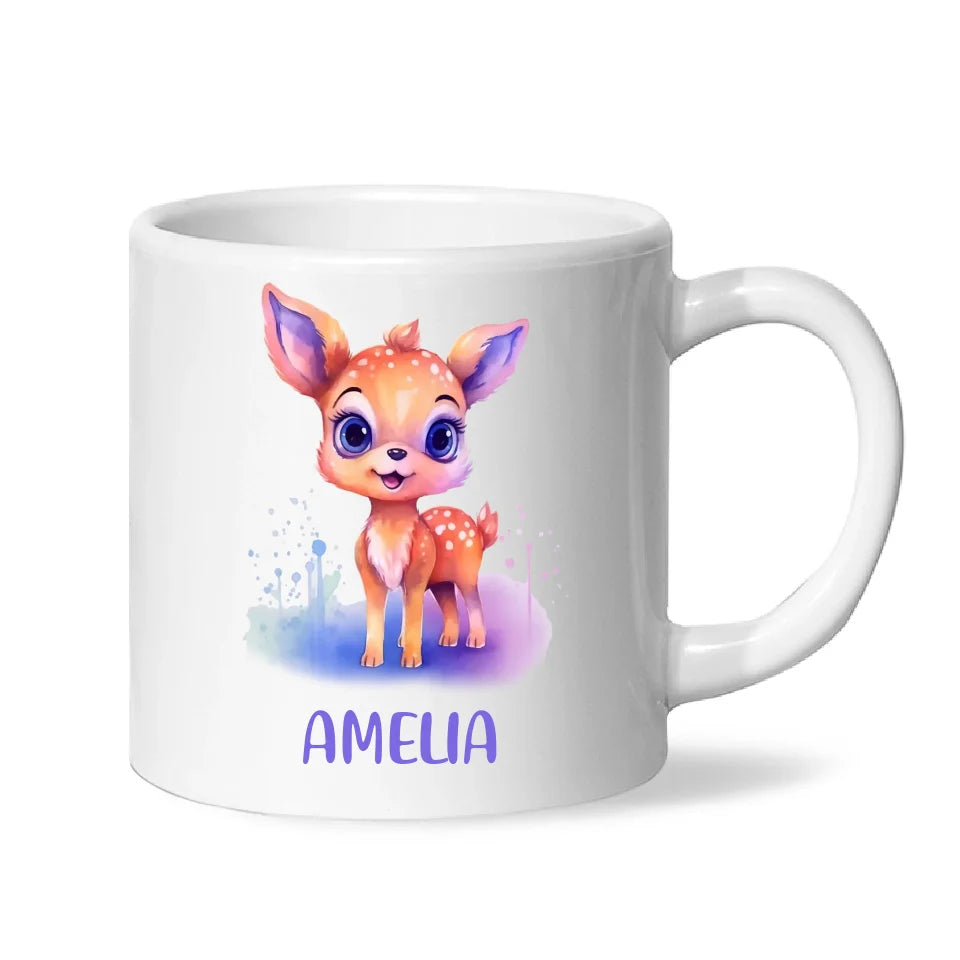 Personalised Deer Cup - Custom Name Kids Mug - Cute Fawn Design - Woodland Animal Gift - 11oz, 6oz or Enamel - NZ Made