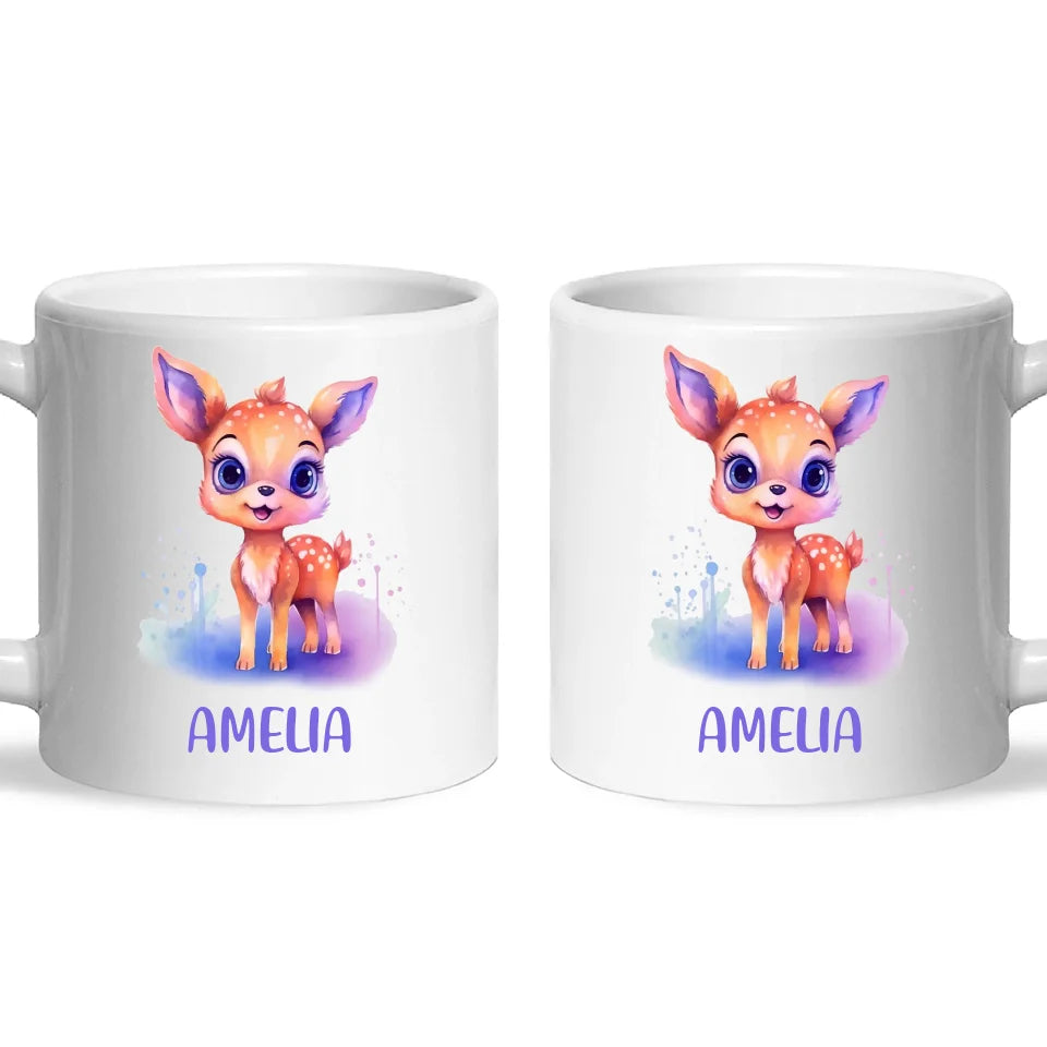 Personalised Deer Cup - Custom Name Kids Mug - Cute Fawn Design - Woodland Animal Gift - 11oz, 6oz or Enamel - NZ Made