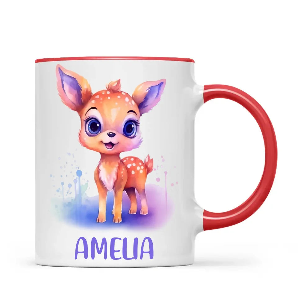 Personalised Deer Cup - Custom Name Kids Mug - Cute Fawn Design - Woodland Animal Gift - 11oz, 6oz or Enamel - NZ Made