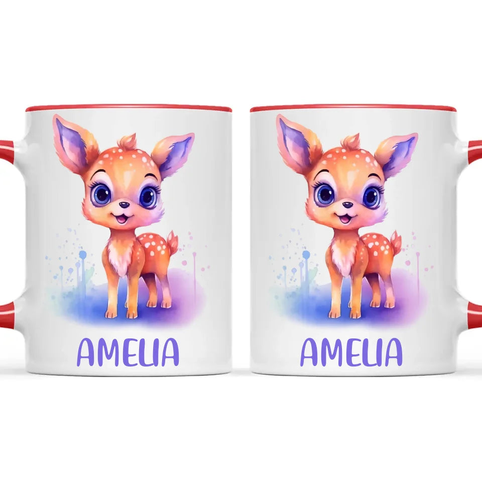 Personalised Deer Cup - Custom Name Kids Mug - Cute Fawn Design - Woodland Animal Gift - 11oz, 6oz or Enamel - NZ Made