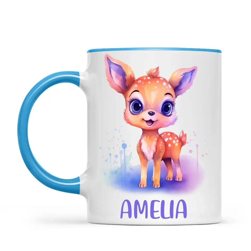 Personalised Deer Cup - Custom Name Kids Mug - Cute Fawn Design - Woodland Animal Gift - 11oz, 6oz or Enamel - NZ Made