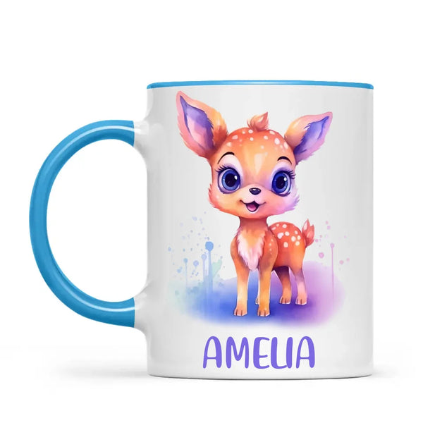 Personalised Deer Cup - Custom Name Kids Mug - Cute Fawn Design - Woodland Animal Gift - 11oz, 6oz or Enamel - NZ Made