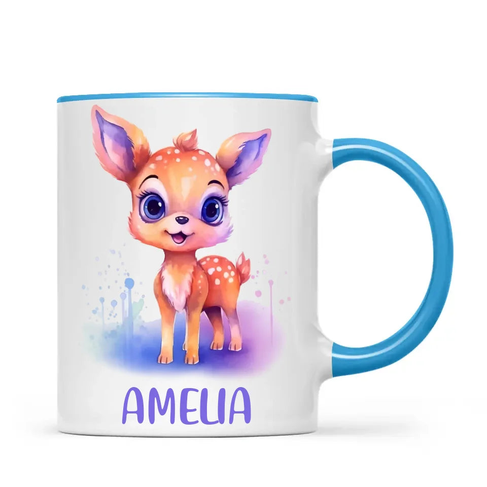 Personalised Deer Cup - Custom Name Kids Mug - Cute Fawn Design - Woodland Animal Gift - 11oz, 6oz or Enamel - NZ Made
