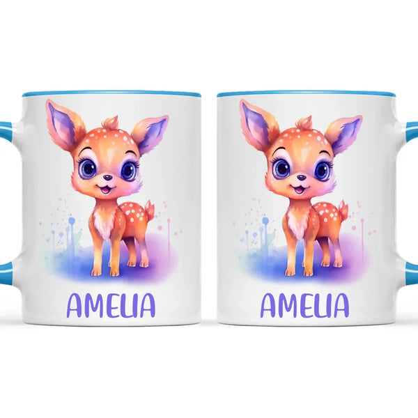 Personalised Deer Cup - Custom Name Kids Mug - Cute Fawn Design - Woodland Animal Gift - 11oz, 6oz or Enamel - NZ Made