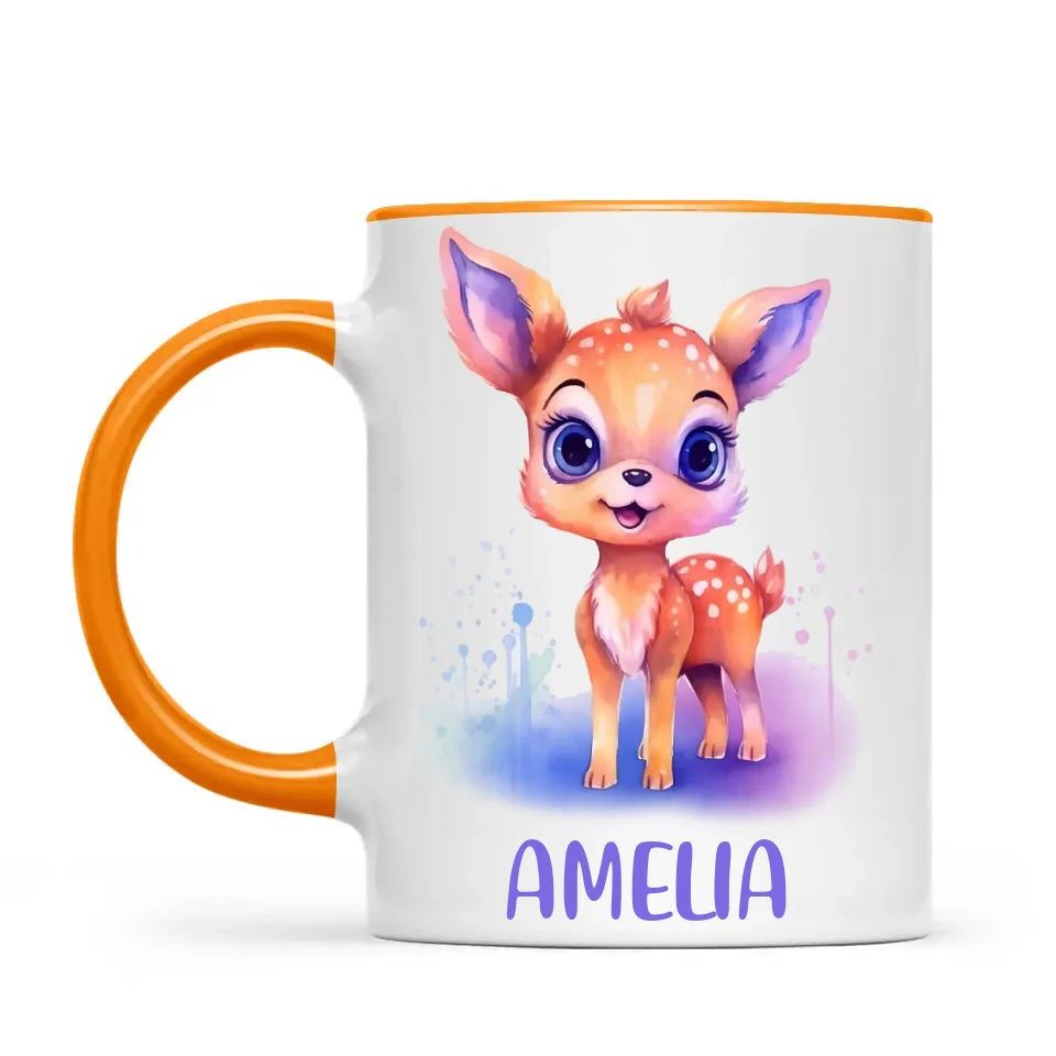Personalised Deer Cup - Custom Name Kids Mug - Cute Fawn Design - Woodland Animal Gift - 11oz, 6oz or Enamel - NZ Made