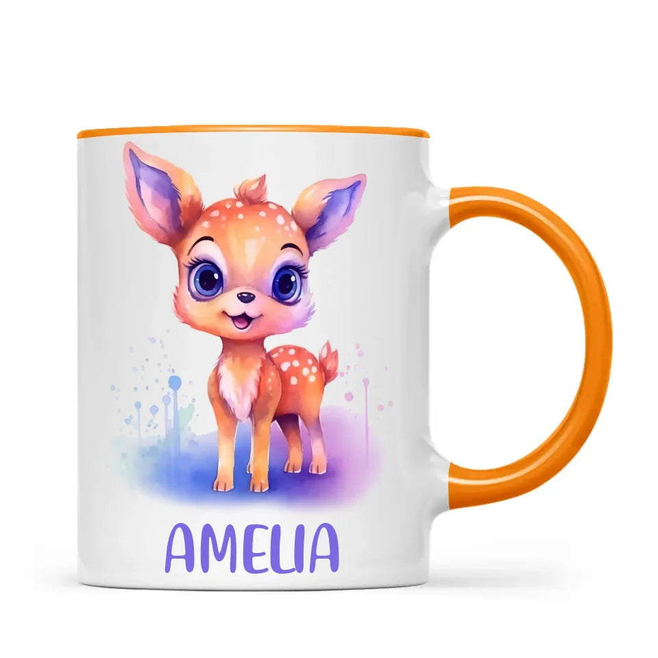 Personalised Deer Cup - Custom Name Kids Mug - Cute Fawn Design - Woodland Animal Gift - 11oz, 6oz or Enamel - NZ Made