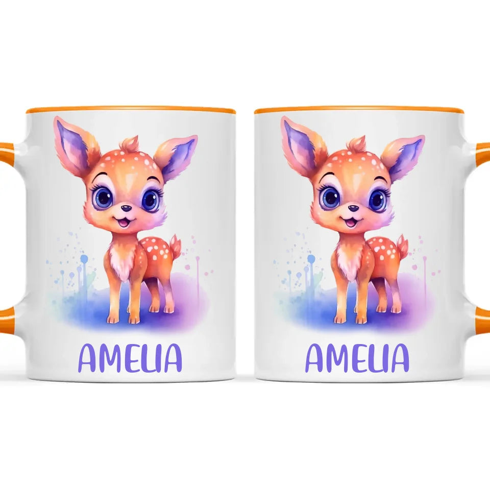 Personalised Deer Cup - Custom Name Kids Mug - Cute Fawn Design - Woodland Animal Gift - 11oz, 6oz or Enamel - NZ Made