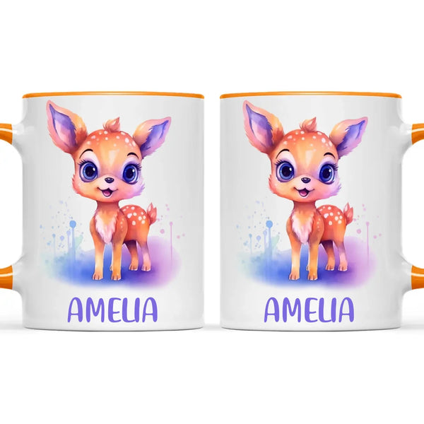 Personalised Deer Cup - Custom Name Kids Mug - Cute Fawn Design - Woodland Animal Gift - 11oz, 6oz or Enamel - NZ Made