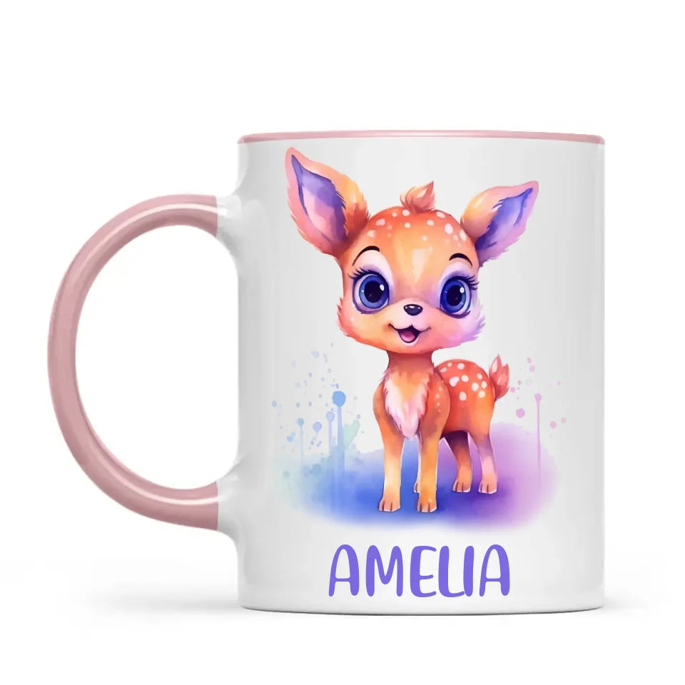 Personalised Deer Cup - Custom Name Kids Mug - Cute Fawn Design - Woodland Animal Gift - 11oz, 6oz or Enamel - NZ Made
