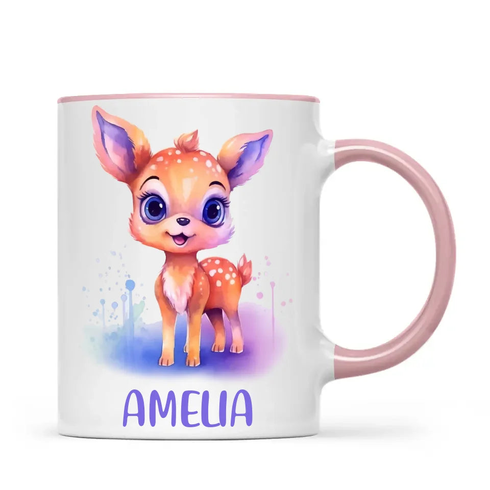 Personalised Deer Cup - Custom Name Kids Mug - Cute Fawn Design - Woodland Animal Gift - 11oz, 6oz or Enamel - NZ Made