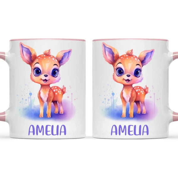 Personalised Deer Cup - Custom Name Kids Mug - Cute Fawn Design - Woodland Animal Gift - 11oz, 6oz or Enamel - NZ Made