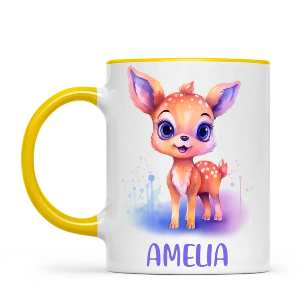 Personalised Deer Cup - Custom Name Kids Mug - Cute Fawn Design - Woodland Animal Gift - 11oz, 6oz or Enamel - NZ Made