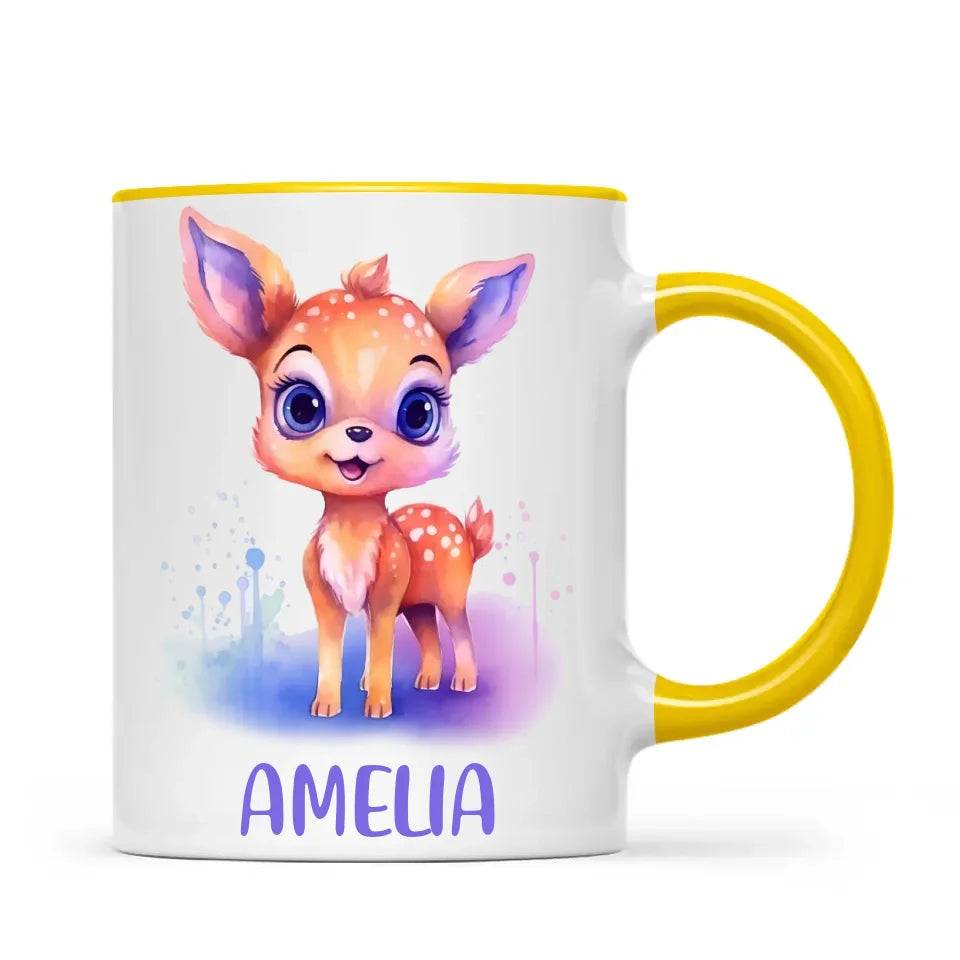 Personalised Deer Cup - Custom Name Kids Mug - Cute Fawn Design - Woodland Animal Gift - 11oz, 6oz or Enamel - NZ Made