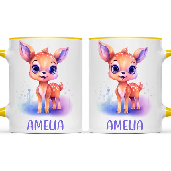 Personalised Deer Cup - Custom Name Kids Mug - Cute Fawn Design - Woodland Animal Gift - 11oz, 6oz or Enamel - NZ Made