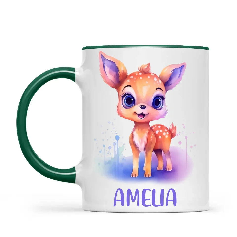 Personalised Deer Cup - Custom Name Kids Mug - Cute Fawn Design - Woodland Animal Gift - 11oz, 6oz or Enamel - NZ Made
