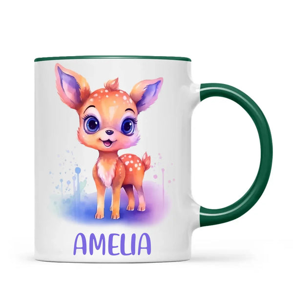 Personalised Deer Cup - Custom Name Kids Mug - Cute Fawn Design - Woodland Animal Gift - 11oz, 6oz or Enamel - NZ Made