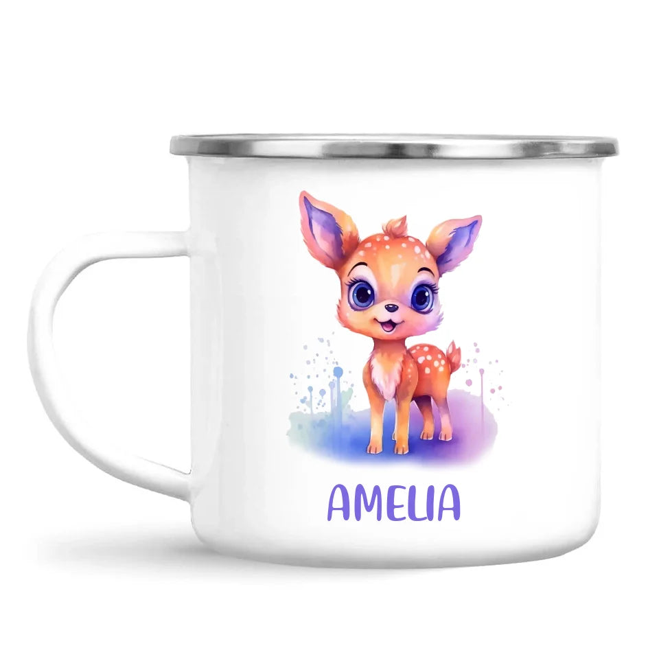 Personalised Deer Cup - Custom Name Kids Mug - Cute Fawn Design - Woodland Animal Gift - 11oz, 6oz or Enamel - NZ Made