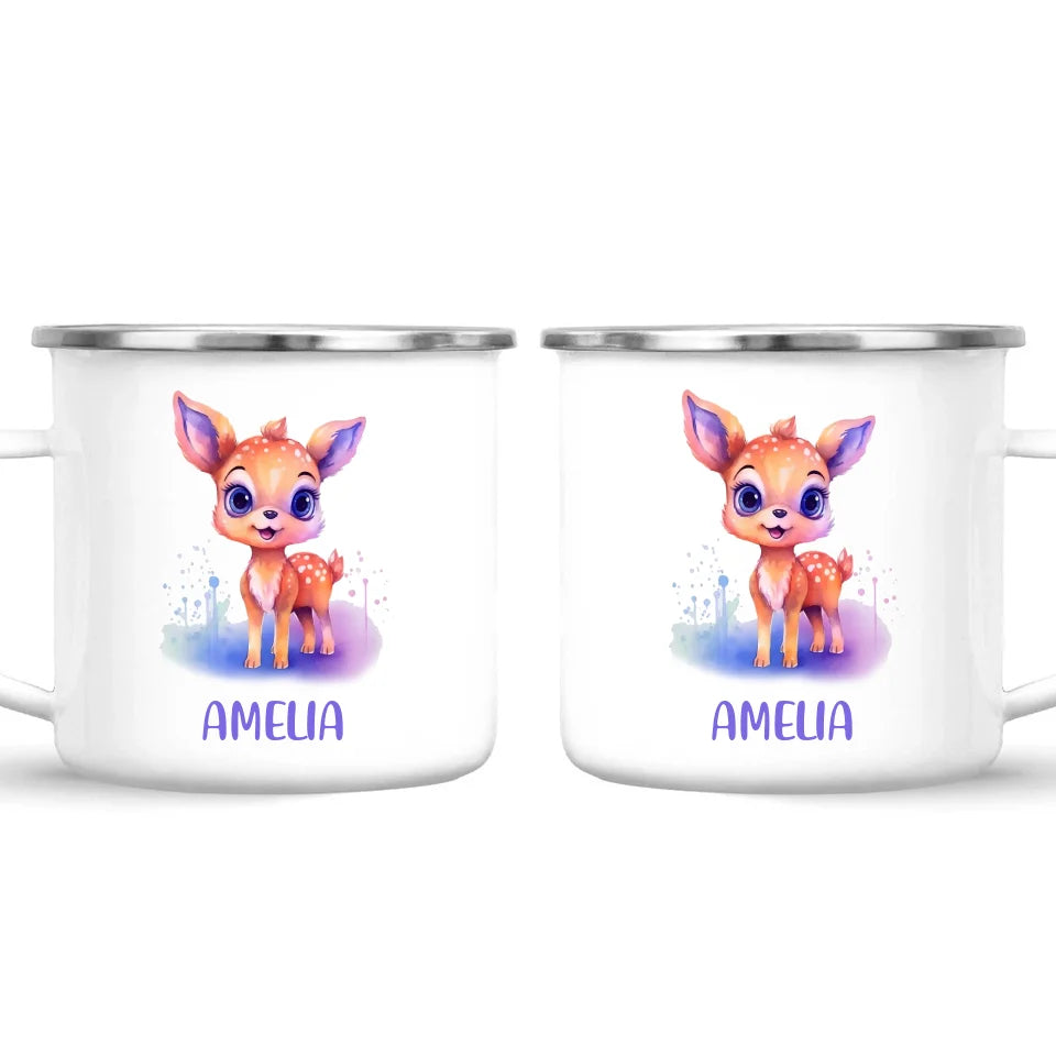 Personalised Deer Cup - Custom Name Kids Mug - Cute Fawn Design - Woodland Animal Gift - 11oz, 6oz or Enamel - NZ Made