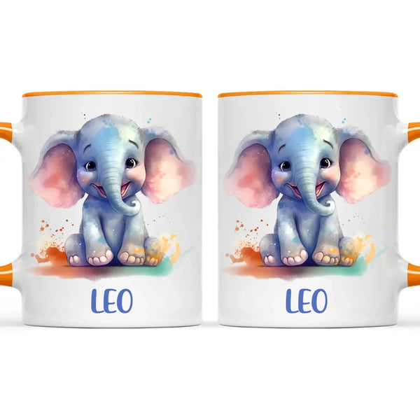Personalised with Name, Cute Elephant Kids Mug – Customised Animal-Themed Cup for Children – Available in 11oz, 6oz & Enamel Options